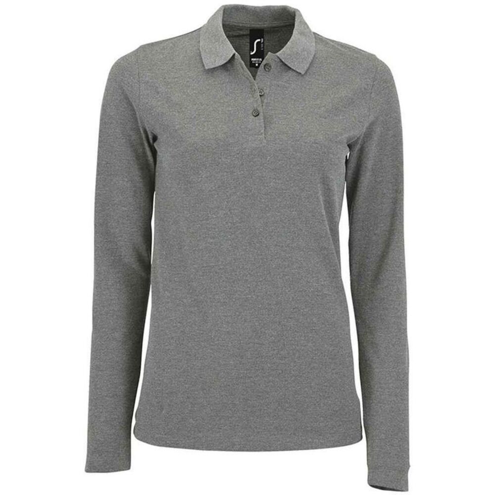 SOLS Womens/Ladies Perfect Melange Pique Long-Sleeved Polo Shirt / Grey Melange